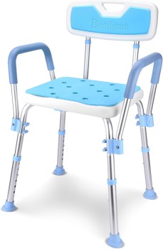 Adjustable Portable Shower Chair with Arms and Storage Bags