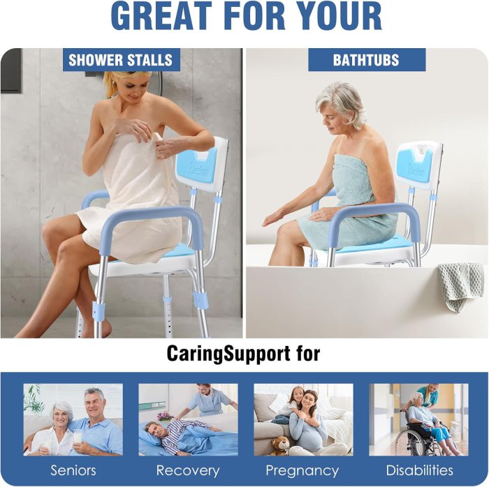 Adjustable Portable Shower Chair with Arms and Storage Bags (image 5)