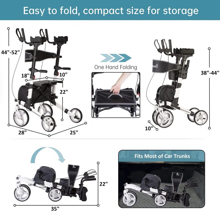 BlessReach Rolling Four Wheel Walker Rollator with Seat (image 3)