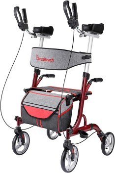 Rollator Walker with Seat - Lightweight Mobility Aid (Red)