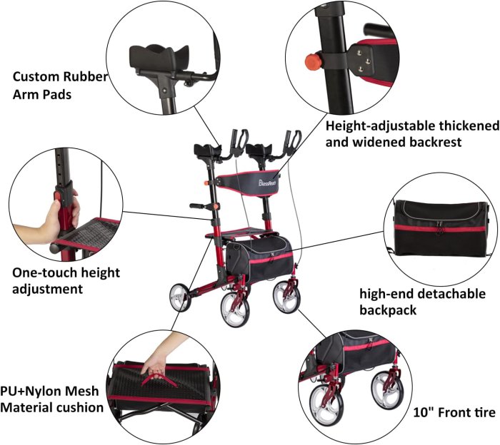 Rolling Four Wheel Walker Rollator with Seat (image 2)