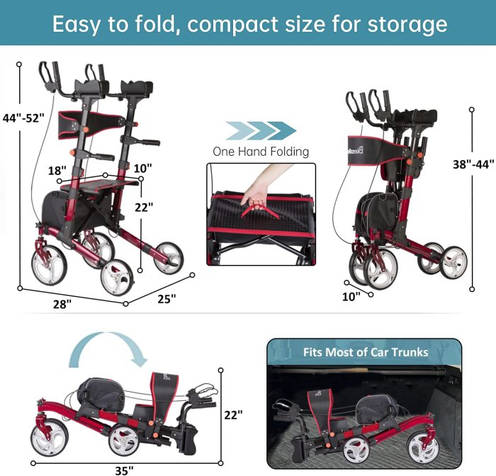 Rolling Four Wheel Walker Rollator with Seat (image 3)