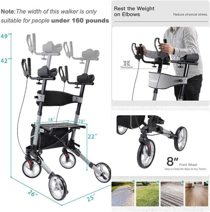 Senior Rollator Walker - Folding, 4-Wheel, Padded Backrest (image 2)