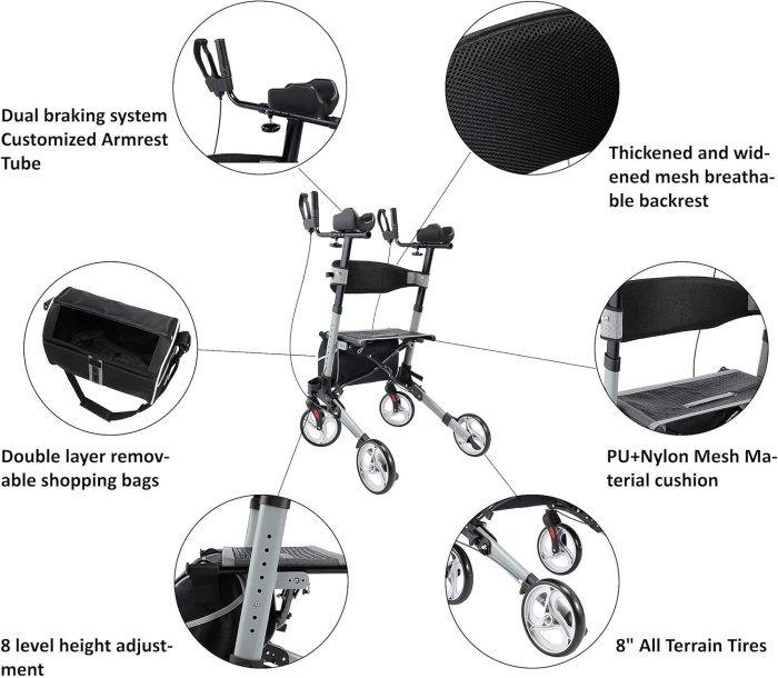 Senior Rollator Walker - Folding, 4-Wheel, Padded Backrest (image 3)