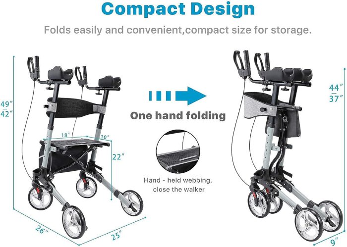 Senior Rollator Walker - Folding, 4-Wheel, Padded Backrest (image 4)