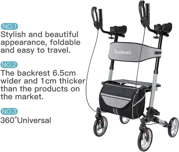 Senior Rollator Walker - Folding, 4-Wheel, Padded Backrest (image 5)