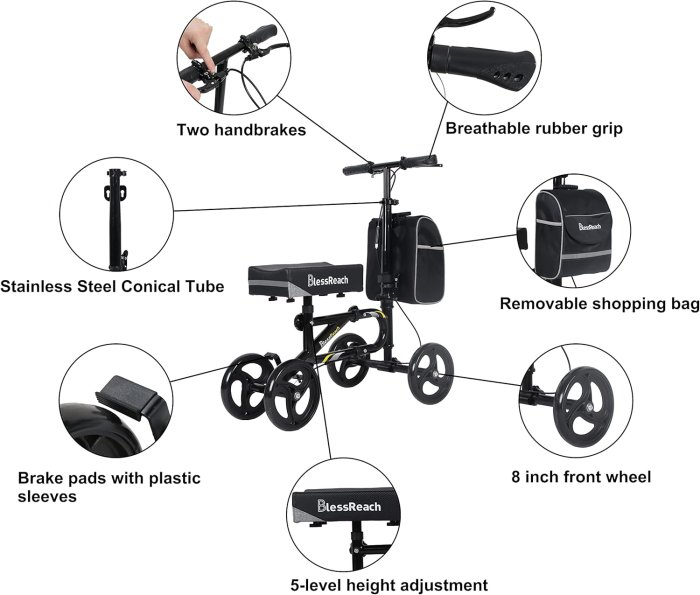 Steerable Knee Walker with Dual Braking System (Black) (image 2)